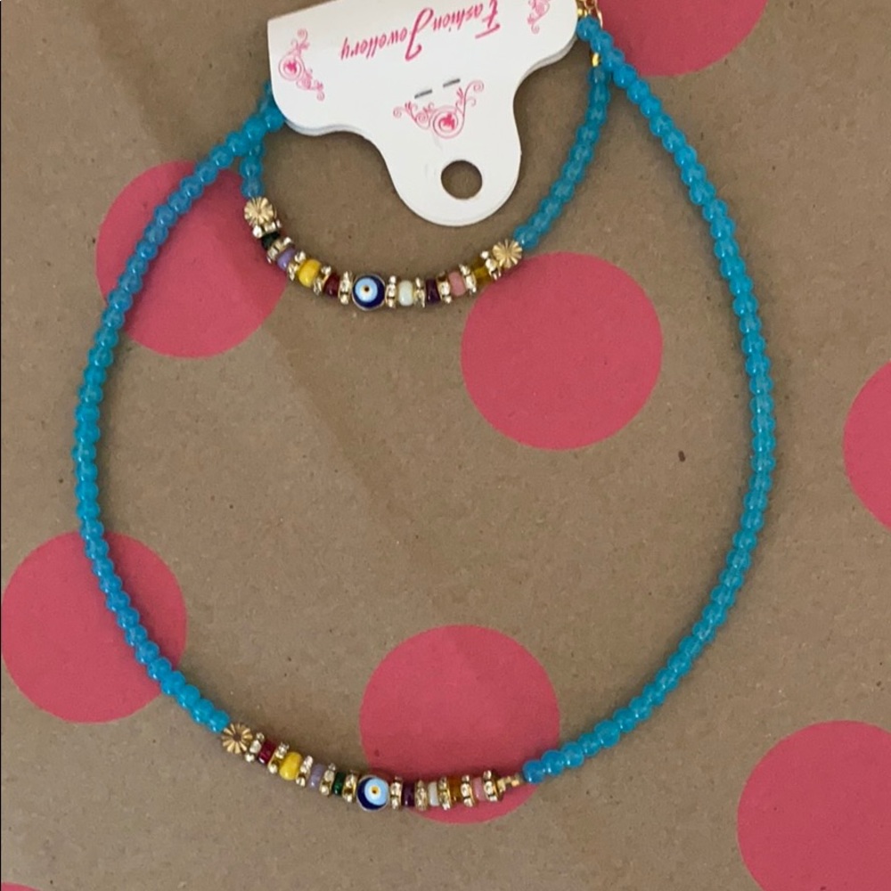 Evil eye Beaded Necklace and Bracelet set